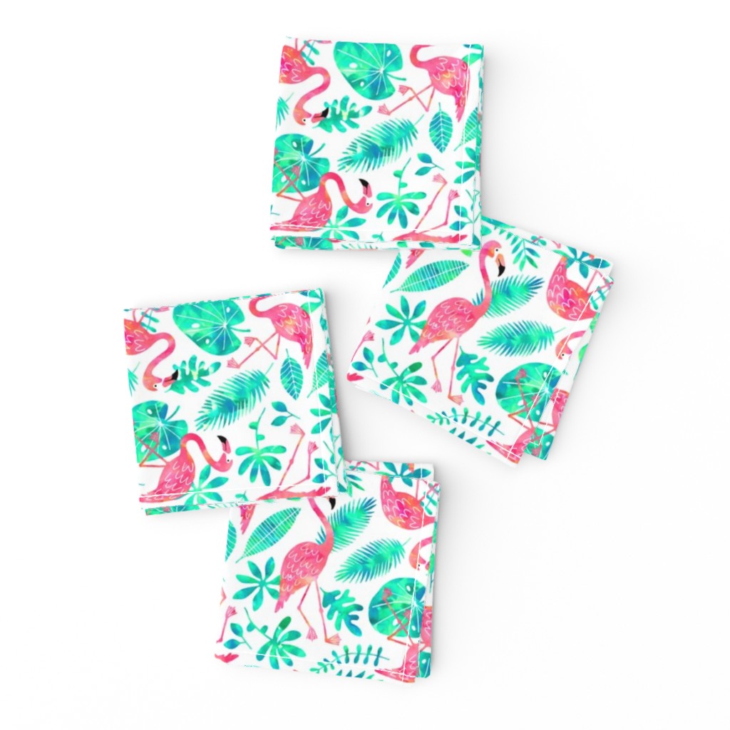 Flamingo jungle watercolor white mint