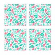 Flamingo jungle watercolor white mint