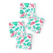 Flamingo jungle watercolor white mint