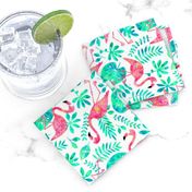 Flamingo jungle watercolor white mint