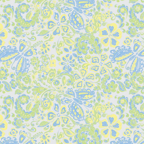 butterfly floral blue green yellow