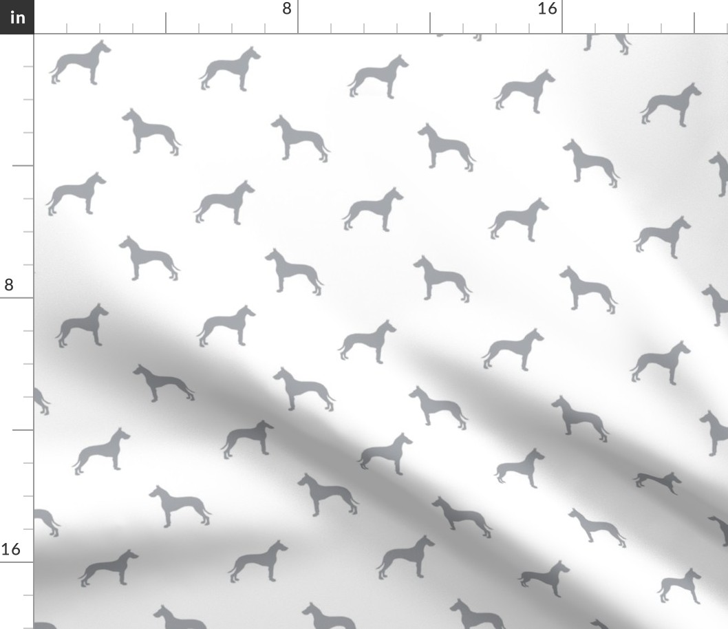 Great Dane silhouette dog fabric white grey