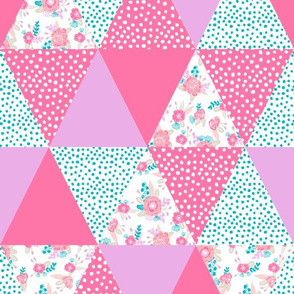 triangle cheater quilt fabric pink purple and turquoise