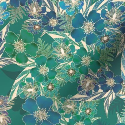 Silky Floral Teal Green 300