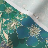 Silky Floral Teal Green 300