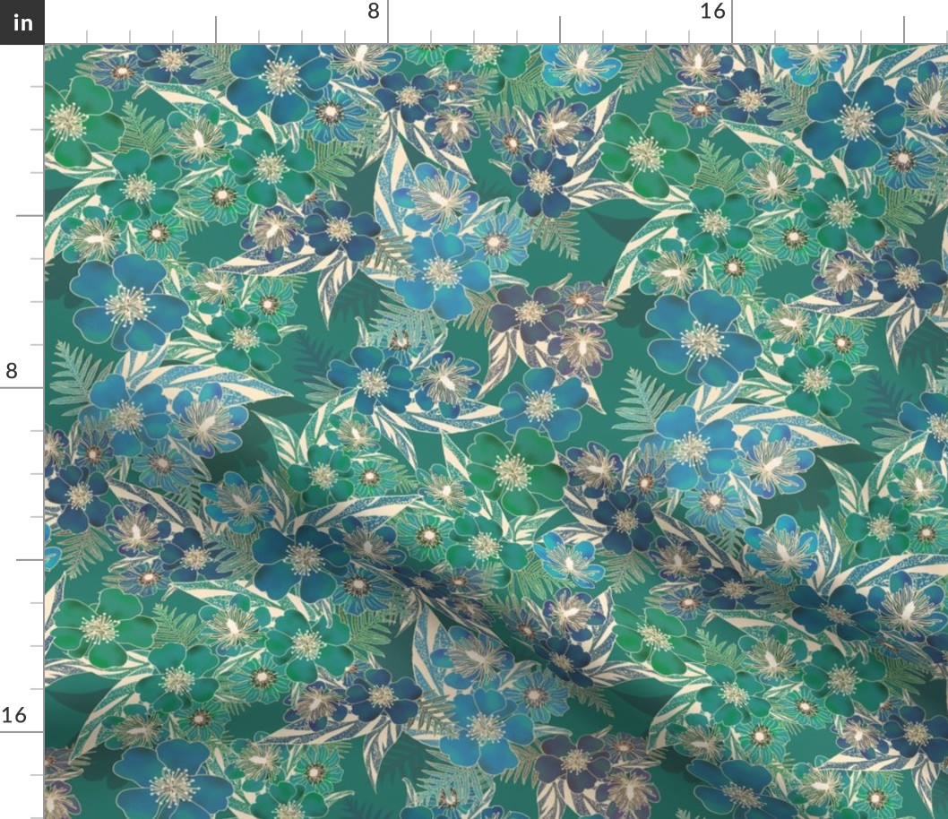 Silky Floral Teal Green 300