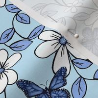 Flowers & Flutters / Vines & Butterflies  2 Classic Blue Chintz  