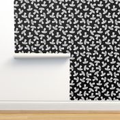 Block Print Monochrome Scattered Mushrooms - white on black