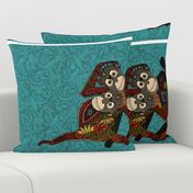 orangutans blue tea towel