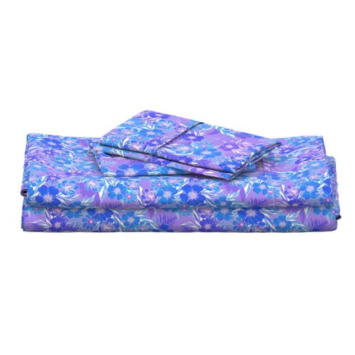 Silky Floral Blue on Lavender 12inL