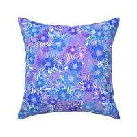 Silky Floral Blue on Lavender 300