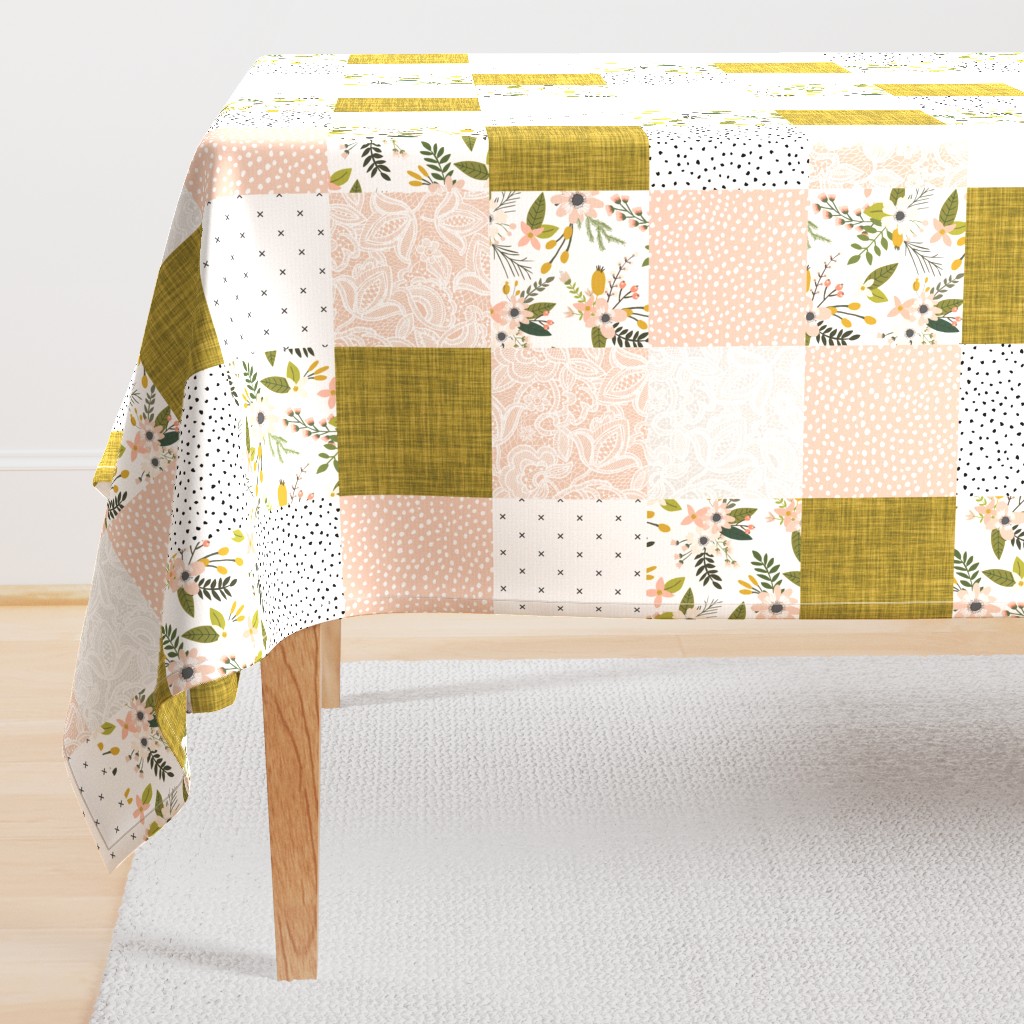 blush sprigs and mustard patchwork wholecloth