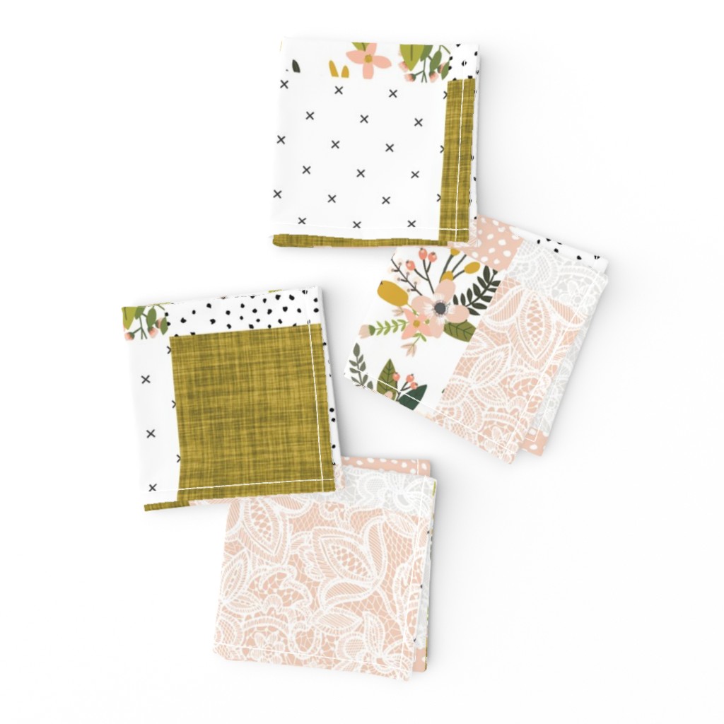 blush sprigs and mustard patchwork wholecloth