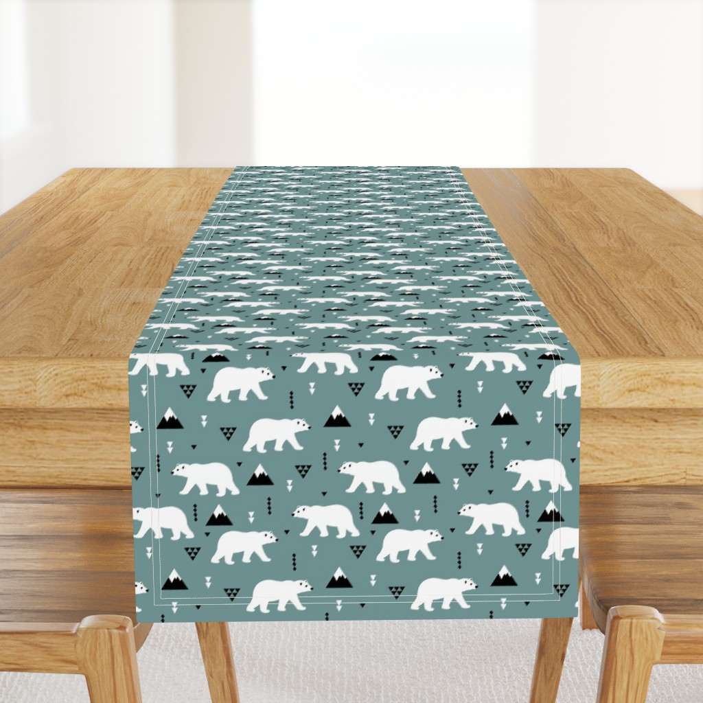 Cute polar bear blue gray winter mountain geometric triangle print