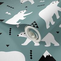 Cute polar bear blue gray winter mountain geometric triangle print