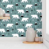 Cute polar bear blue gray winter mountain geometric triangle print