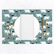 Cute polar bear blue gray winter mountain geometric triangle print