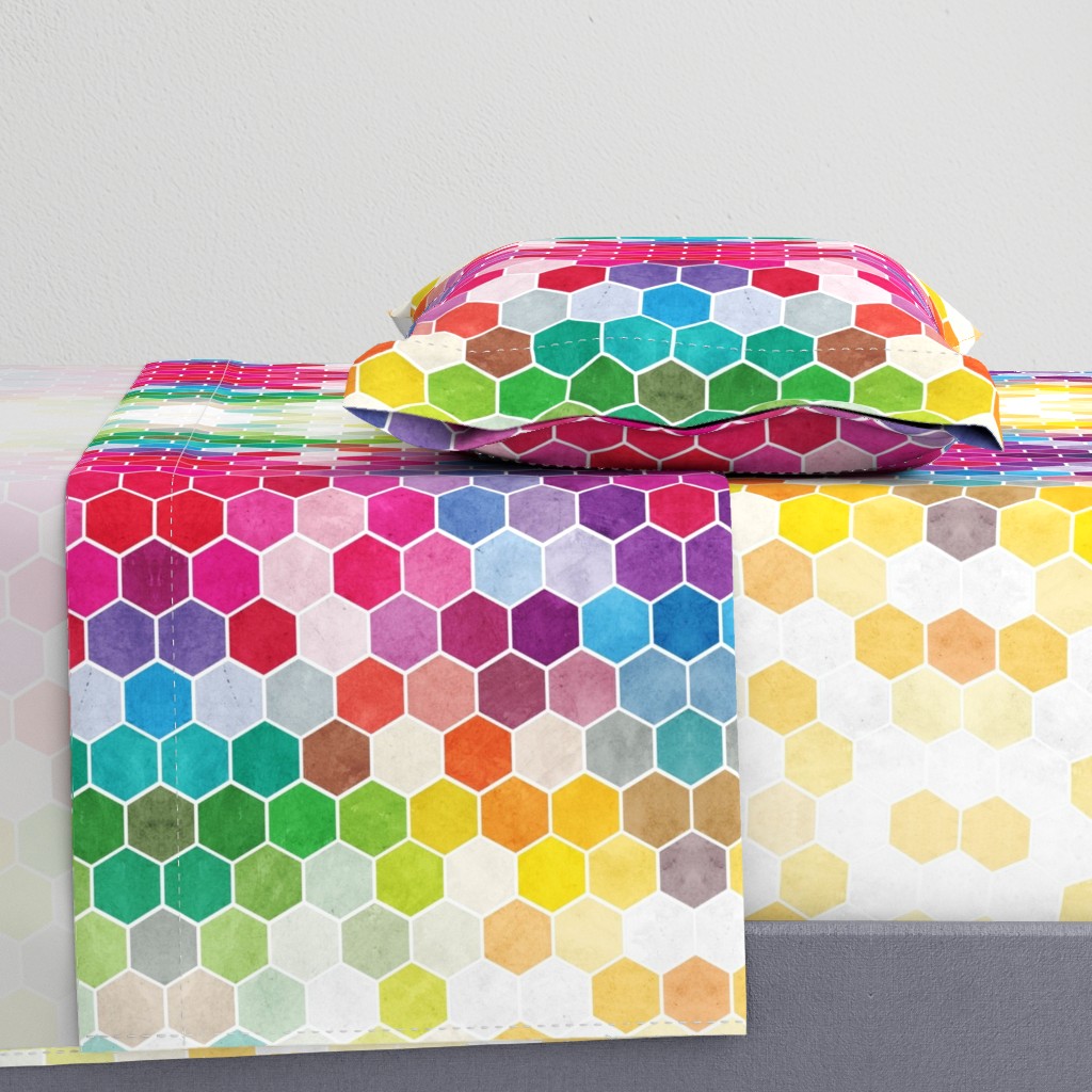 Watercolor Rainbow Hexagons