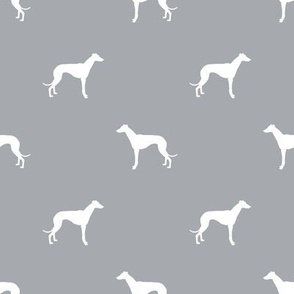 Whippet silhouette dog fabric pattern grey