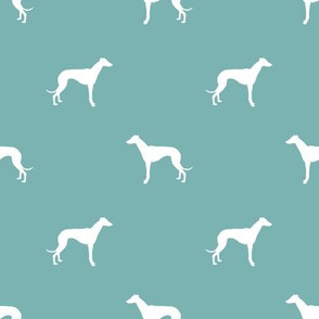 Whippet silhouette dog fabric pattern gulf blue