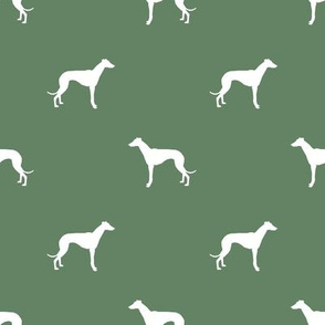 Whippet silhouette dog fabric pattern med green