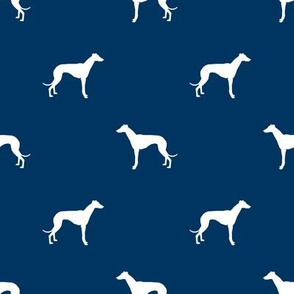 Whippet silhouette dog fabric pattern navy