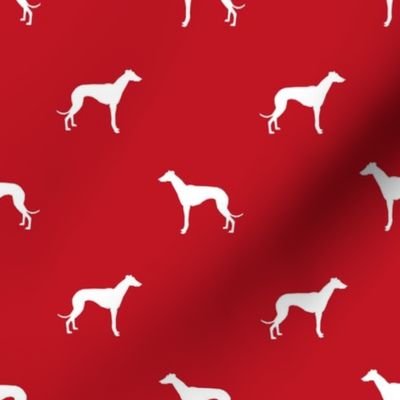 Whippet silhouette dog fabric pattern red