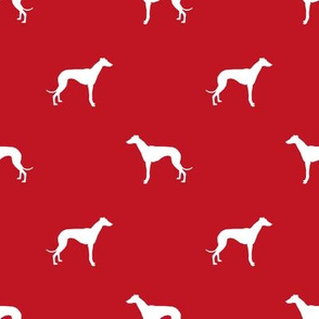 Whippet silhouette dog fabric pattern red