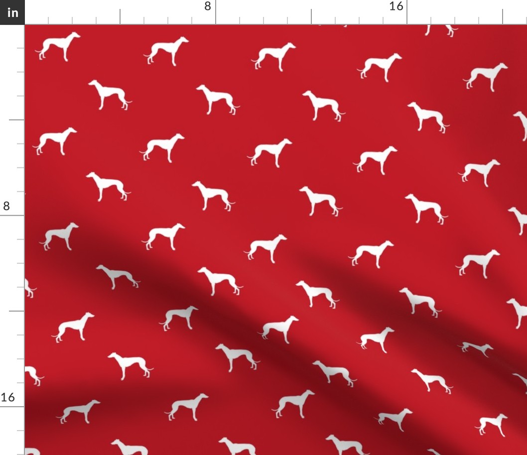 Whippet silhouette dog fabric pattern red