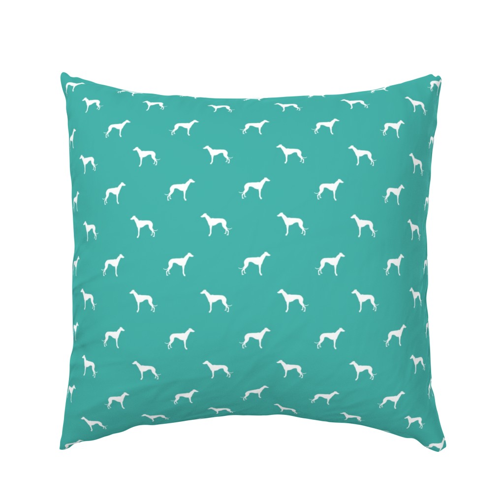 Whippet silhouette dog fabric pattern turquoise