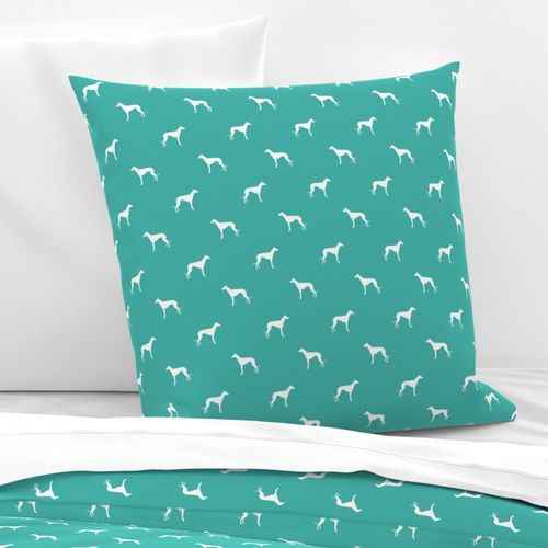 Whippet silhouette dog fabric pattern turquoise