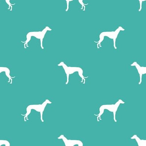 Whippet silhouette dog fabric pattern turquoise