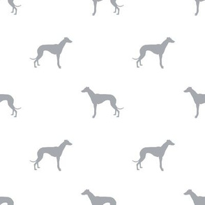 Whippet silhouette dog fabric pattern white grey