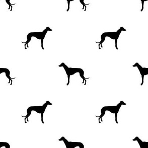 Whippet silhouette dog fabric pattern white