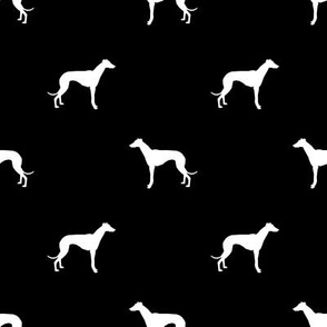 Whippet silhouette dog fabric pattern black