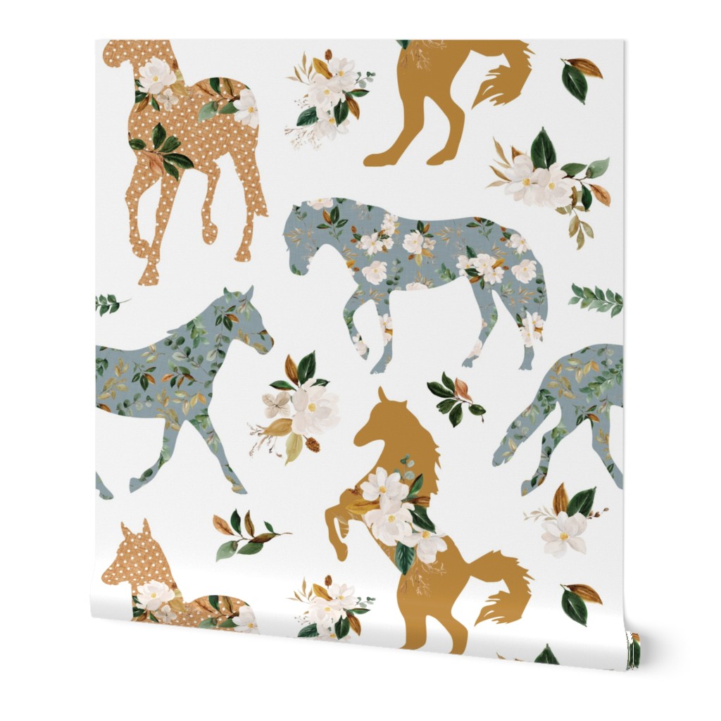 magnolia floral horses on white