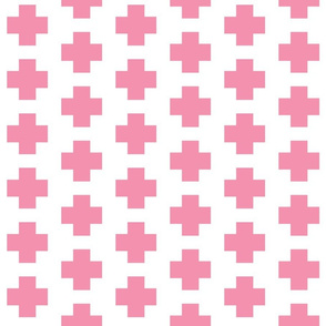 Flamingo Pink Cross on White - Pink Plus Sign