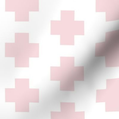 Pale Pink Cross on White - Pink Plus Signs