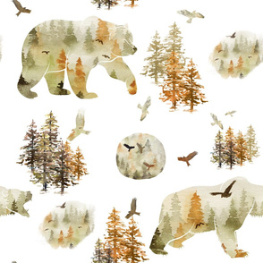 watercolor fall grizzly bear 