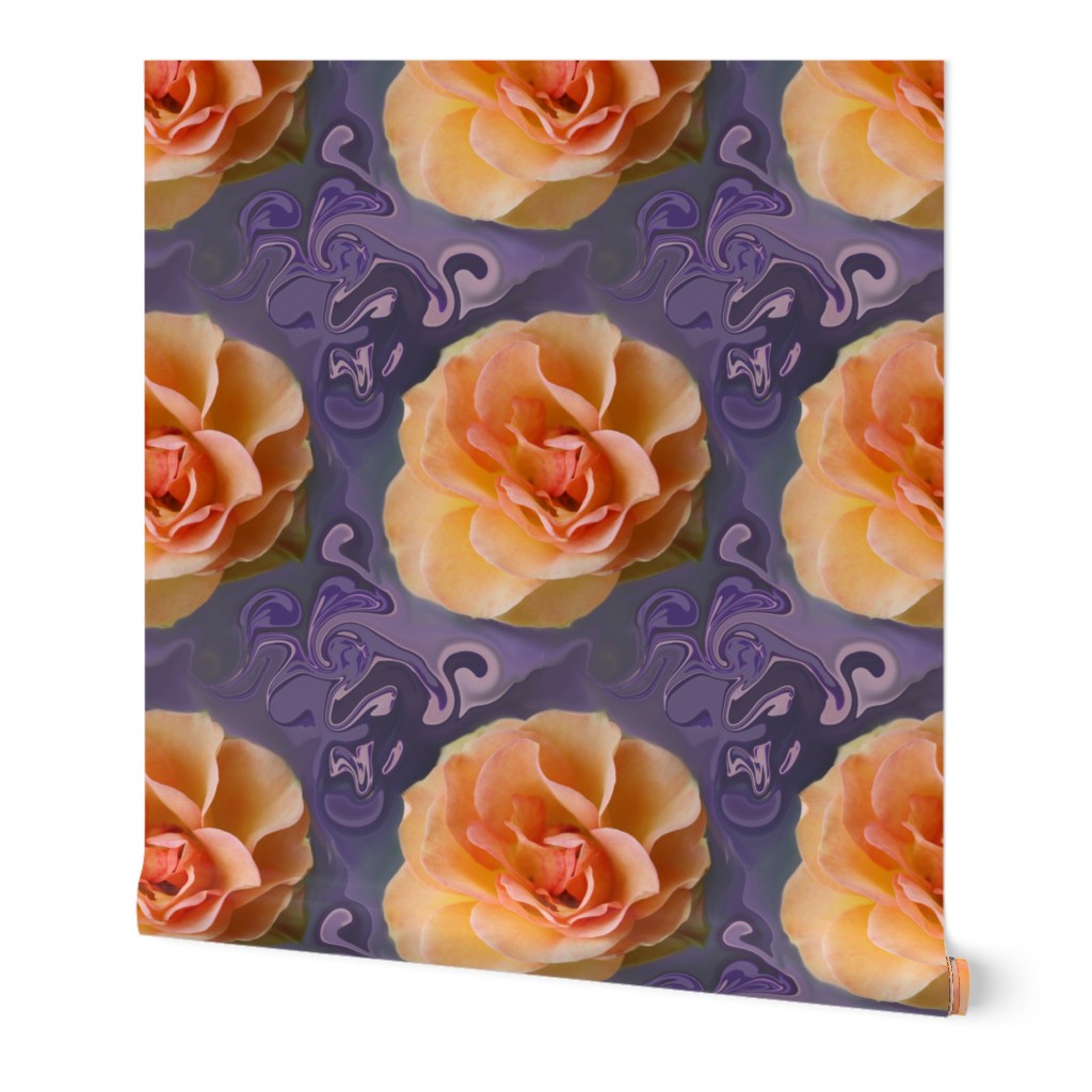 Apricot Rose on Bluish Lavender Swirls, XL