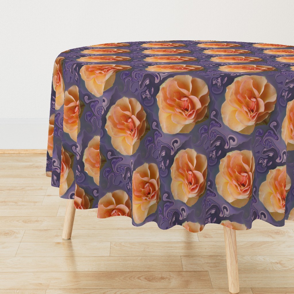 Apricot Rose on Bluish Lavender Swirls, XL