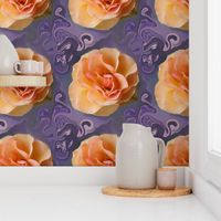 Apricot Rose on Bluish Lavender Swirls, XL