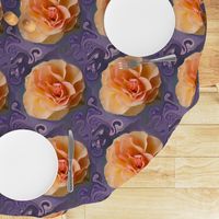 Apricot Rose on Bluish Lavender Swirls, XL