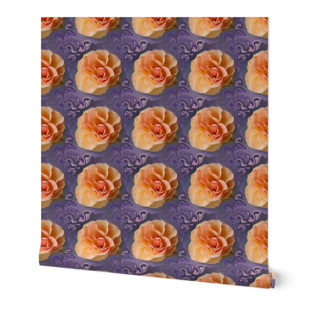 Apricot Roses on Lavender Swirls