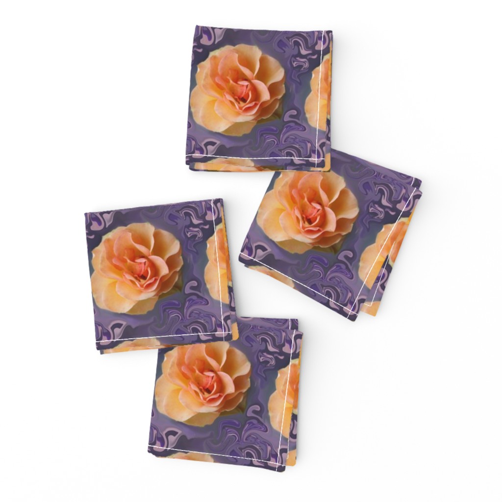 Apricot Roses on Lavender Swirls