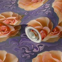 Apricot Roses on Lavender Swirls