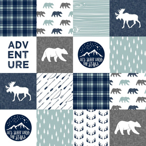 the happy camper (bear, moose, and antlers)  || dusty blue and navy