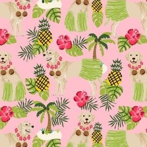 golden retriever dog hula fabric summer tropical design - blossom pink
