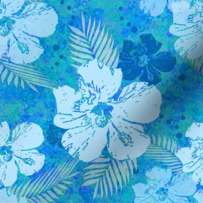 Hibiscus Flowers Blue Batik