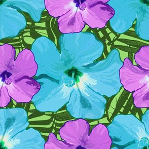 Hibiscus Flowers Blue Purple Green